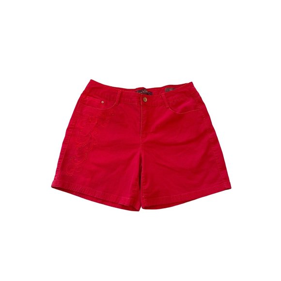 Gloria Vanderbilt Women's Shorts 12 Red 5 Pocket Embroidery and Rhinestones - Picture 1 of 5